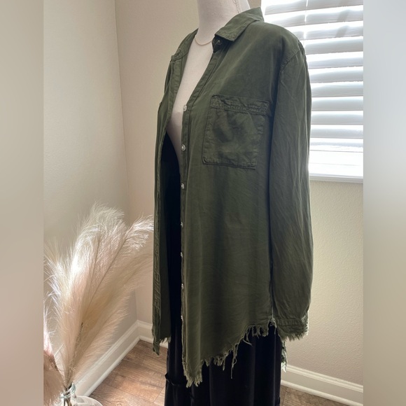 100% Cotton Army Green Tunic Fringe Button Up - Picture 3 of 9